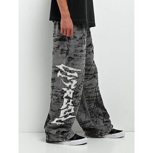 Vitriol Zumiez Kids Grey Acid Wash Gothic Cross Graphic Wide Leg Sweatpants M